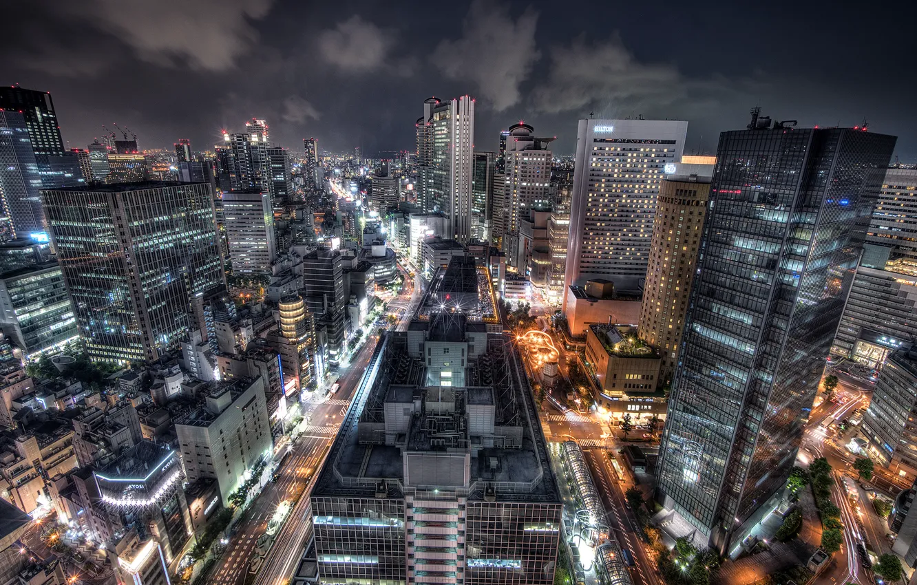 Фото обои ночь, город, огни, вечер, Япония, Осака