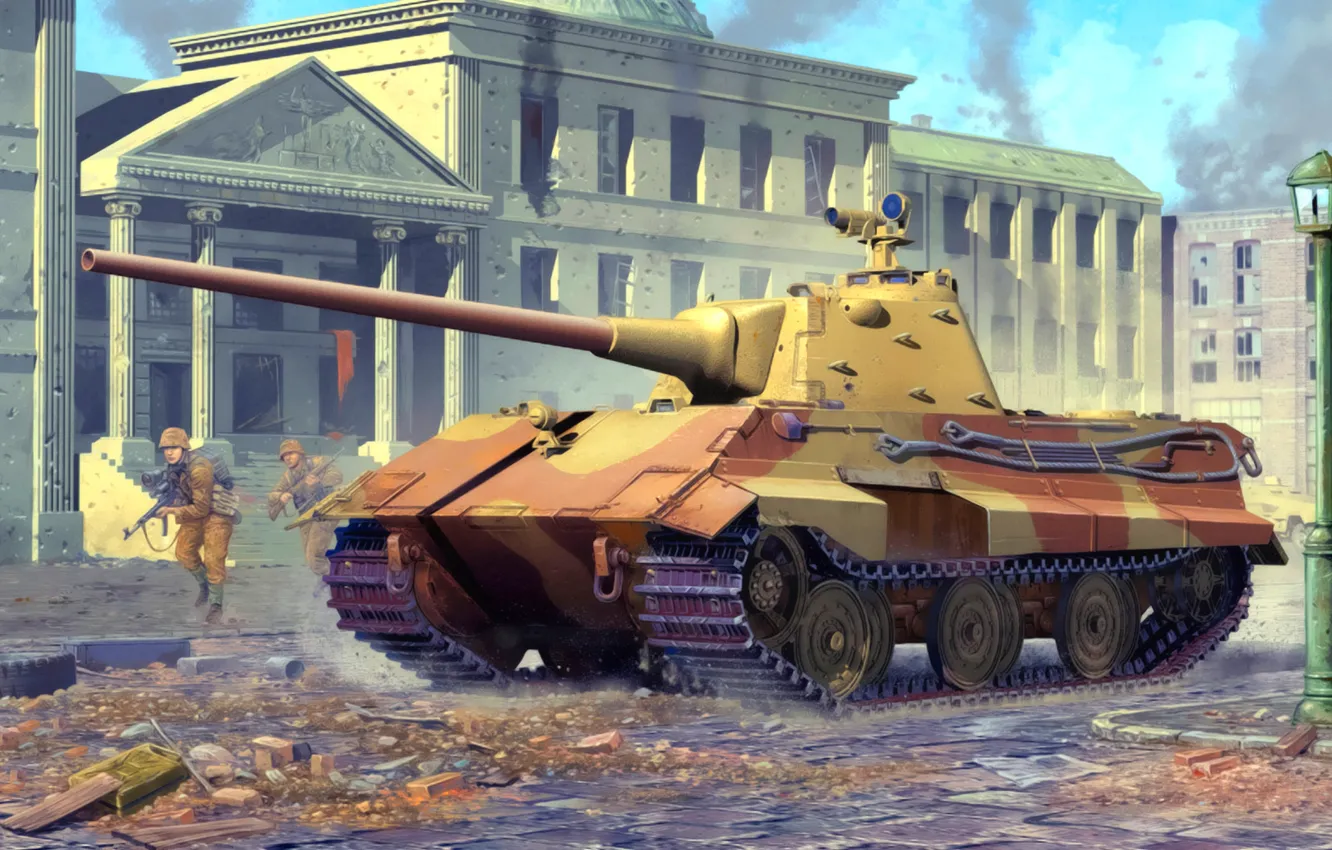Фото обои war, art, painting, tank, ww2, E-50, panzer