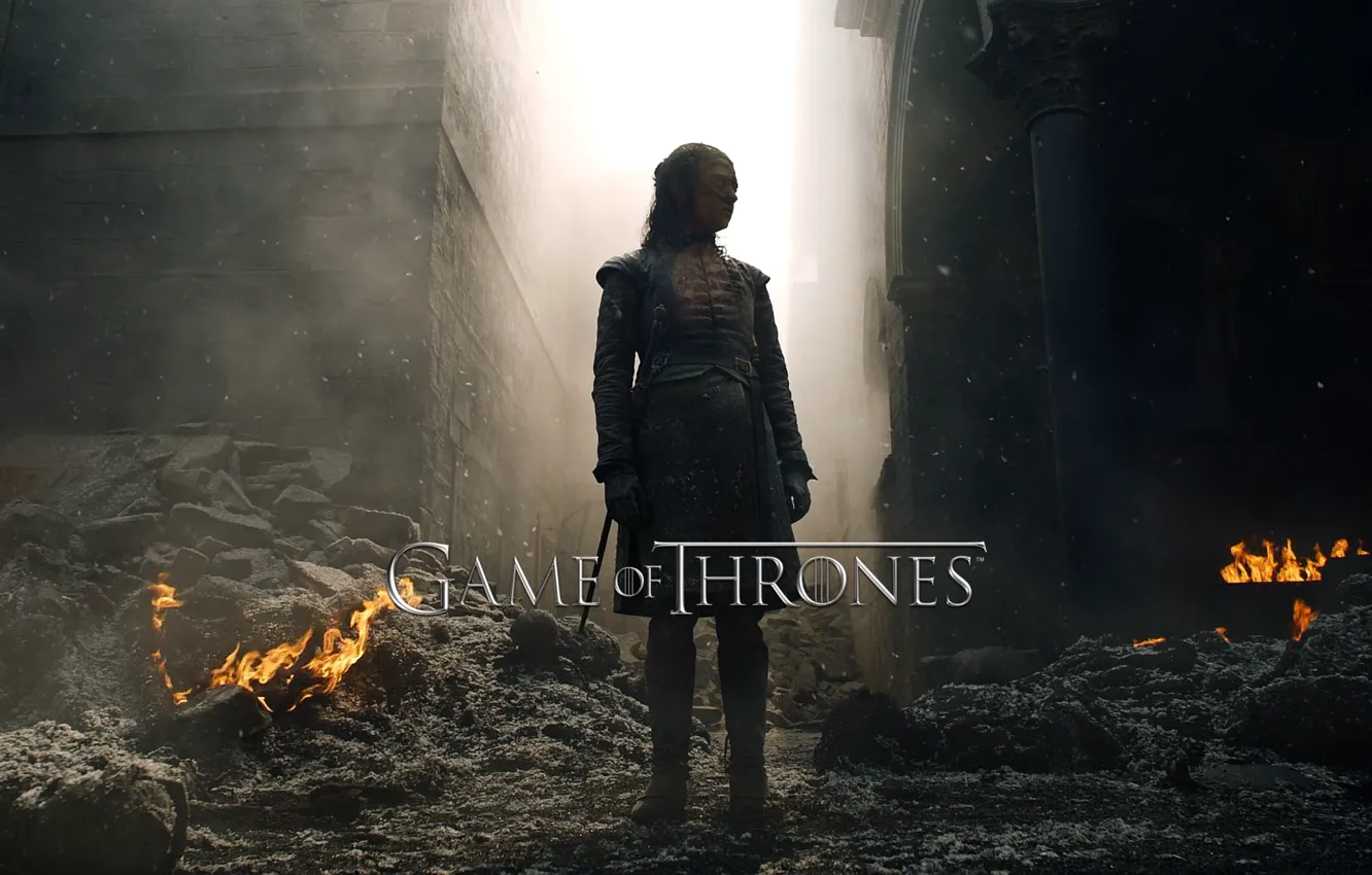 Фото обои wallpaper, fire, girl, movie, game of thrones, stark, Maisie Williams, serie