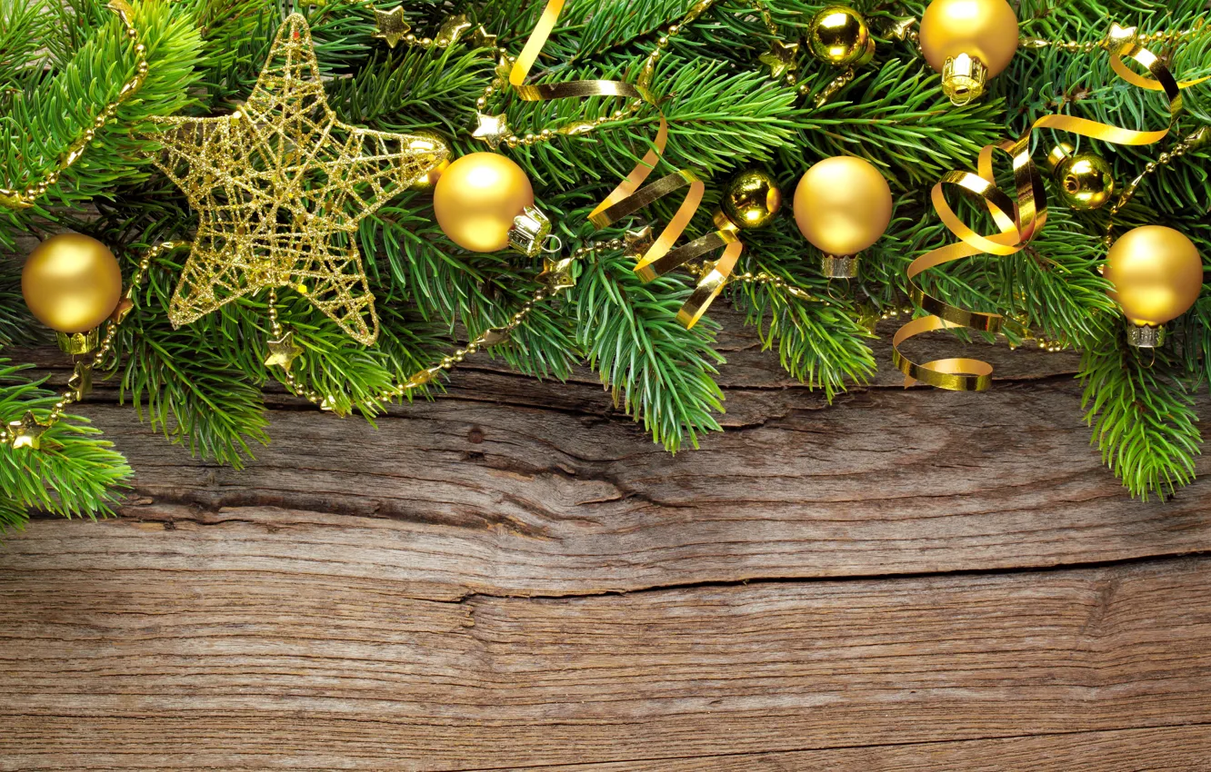 Фото обои украшения, ветки, шары, елка, Новый Год, Рождество, Christmas, wood