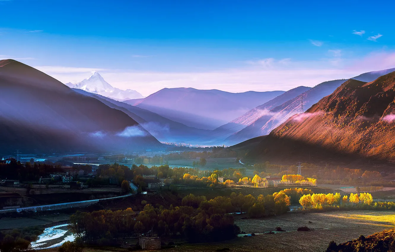 Фото обои горы, долина, Тибет, Tibet, Xinduqiao