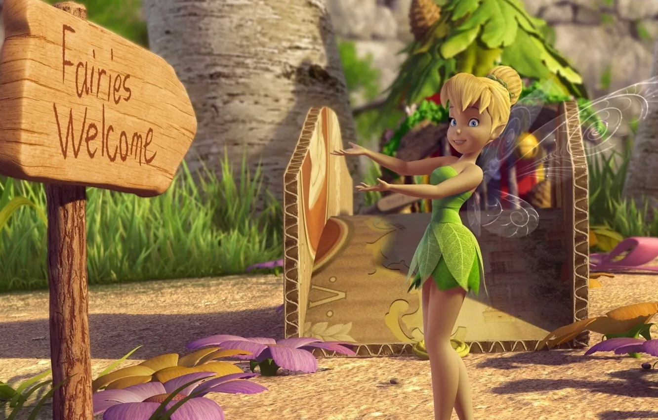 Фото обои animation, Disney, long hair, dress, nature, wood, fairy, wings