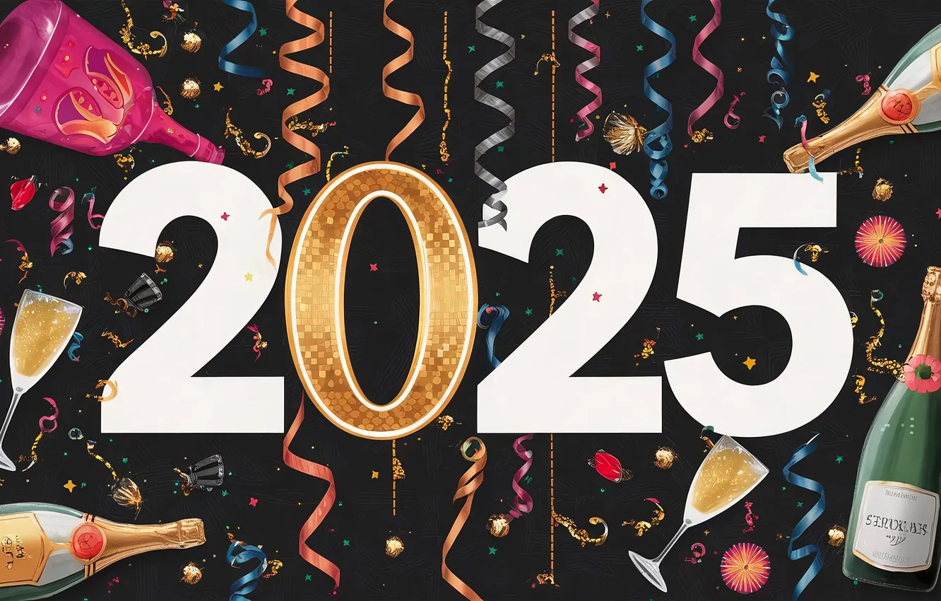 Фото обои цифры, Новый год, дата, 2025, ИИ-арт, нейросеть, Новый 2025 год