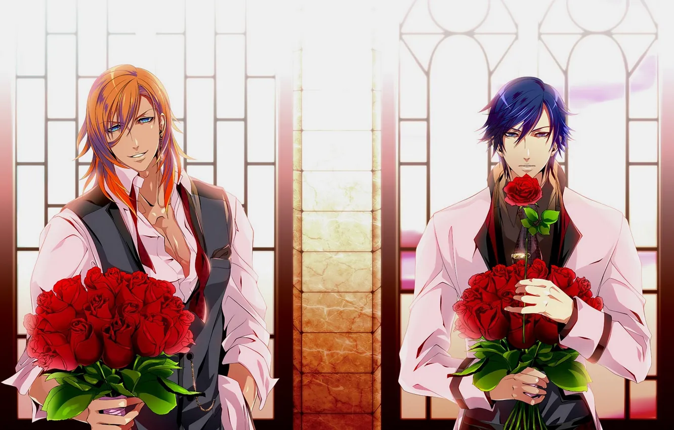 Фото обои цветы, аниме, арт, парни, букеты, Uta no Prince-sama