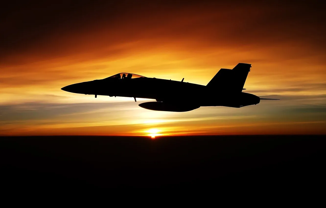 Фото обои закат, Авиация, FA-18F