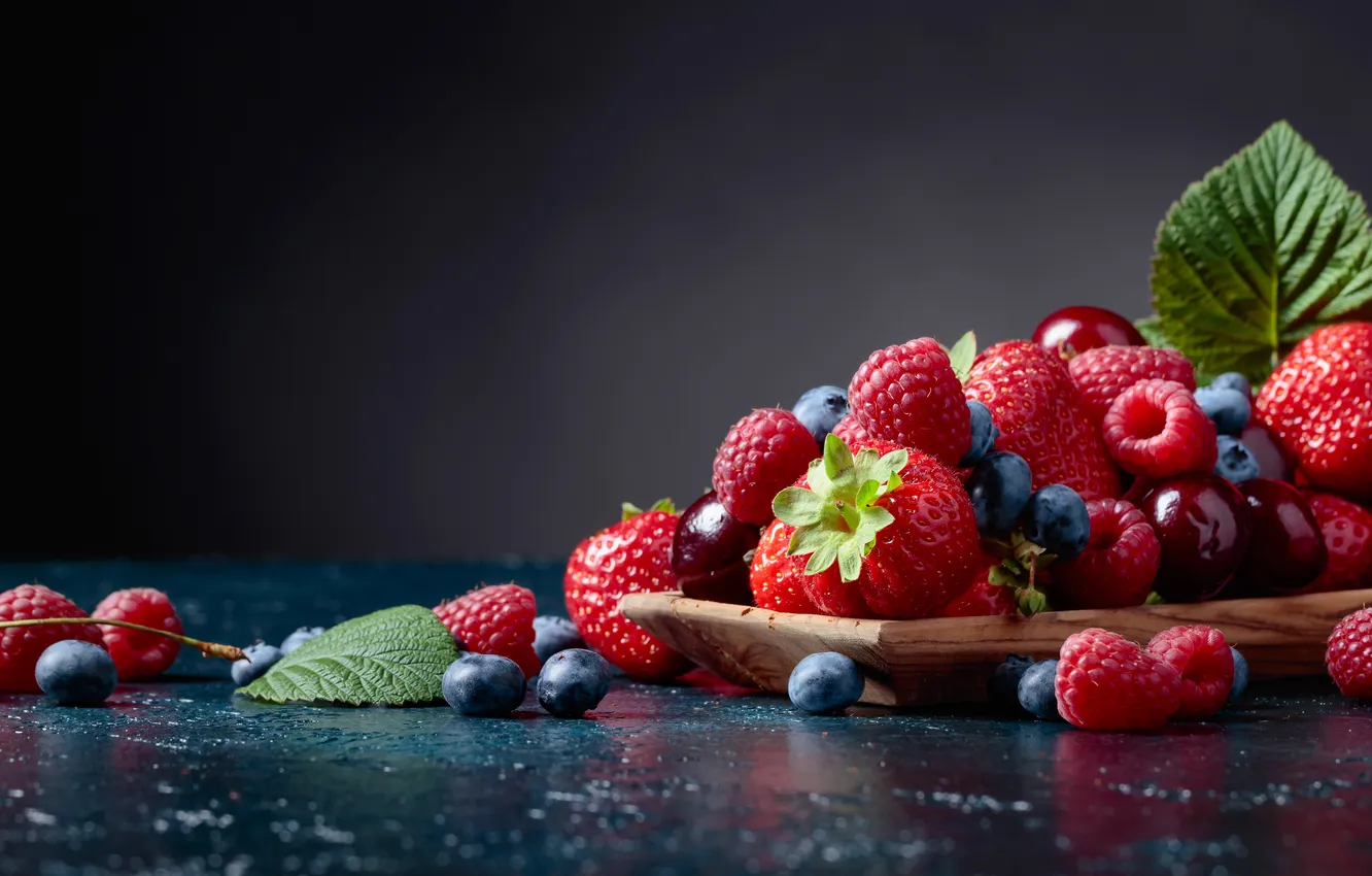 Фото обои berry, black, cherry, blueberry, dessert, berries, delicious, closeup