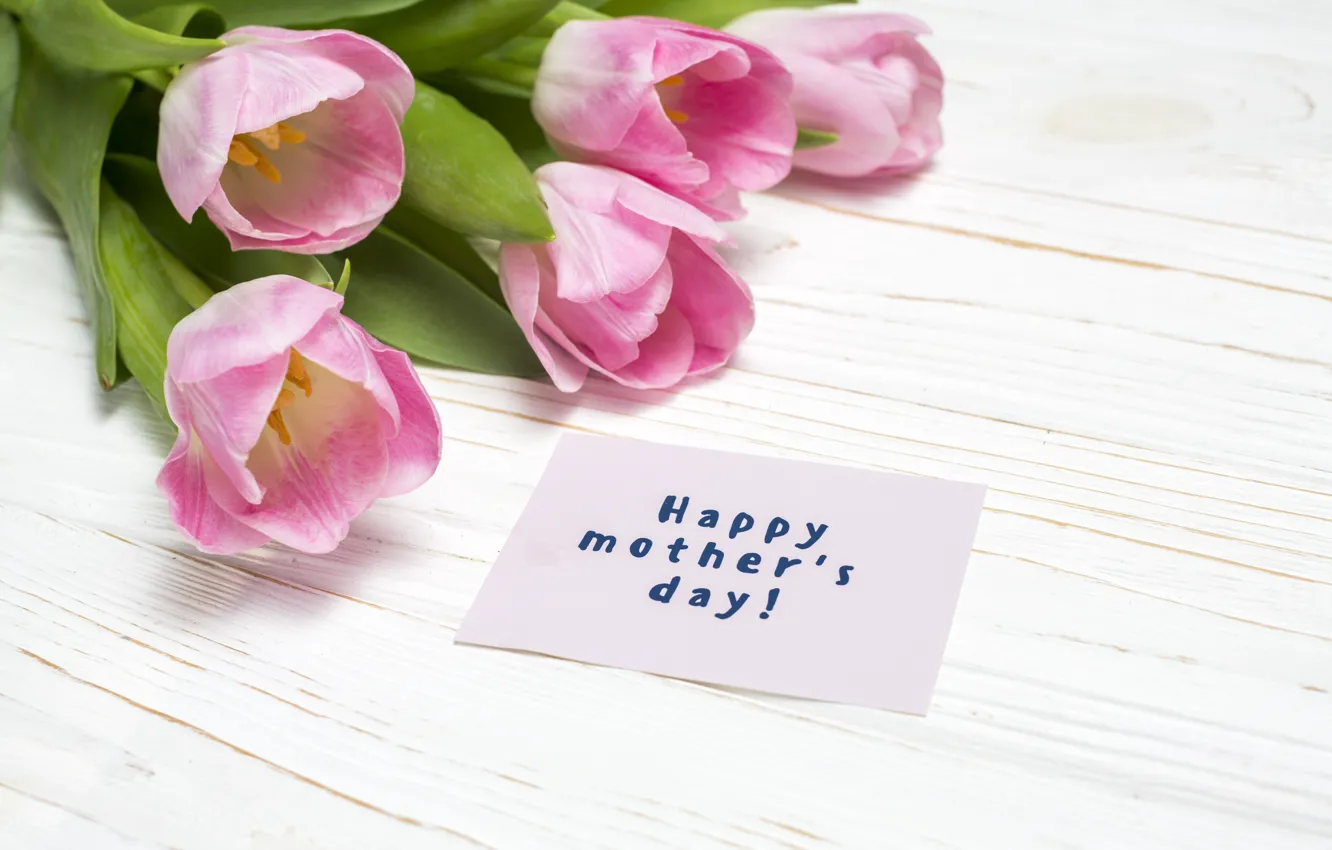Фото обои надпись, букет, тюльпаны, розовые, День матери, Dmytro Sheremeta
