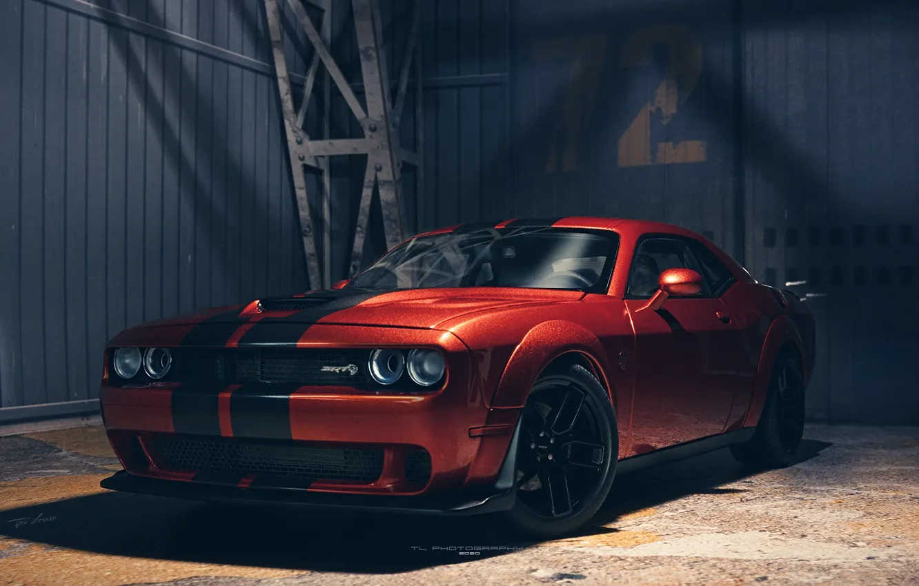 Фото обои Dodge Challenger, muscle car, Hellcat, Dodge Challenger SRT Hellcat