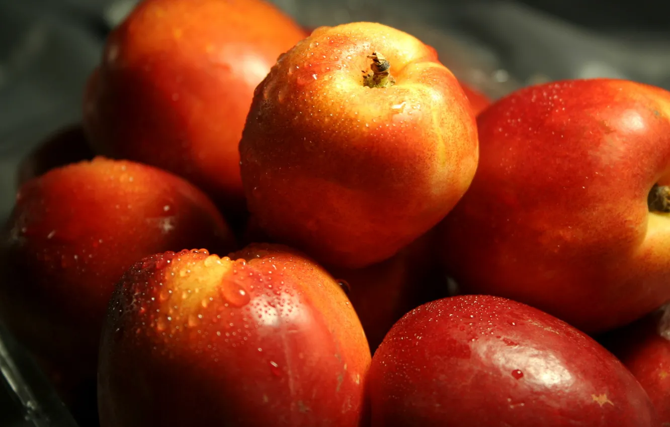 Фото обои вода, капли, макро, яблоки, еда, красные, фрукты, вкусно