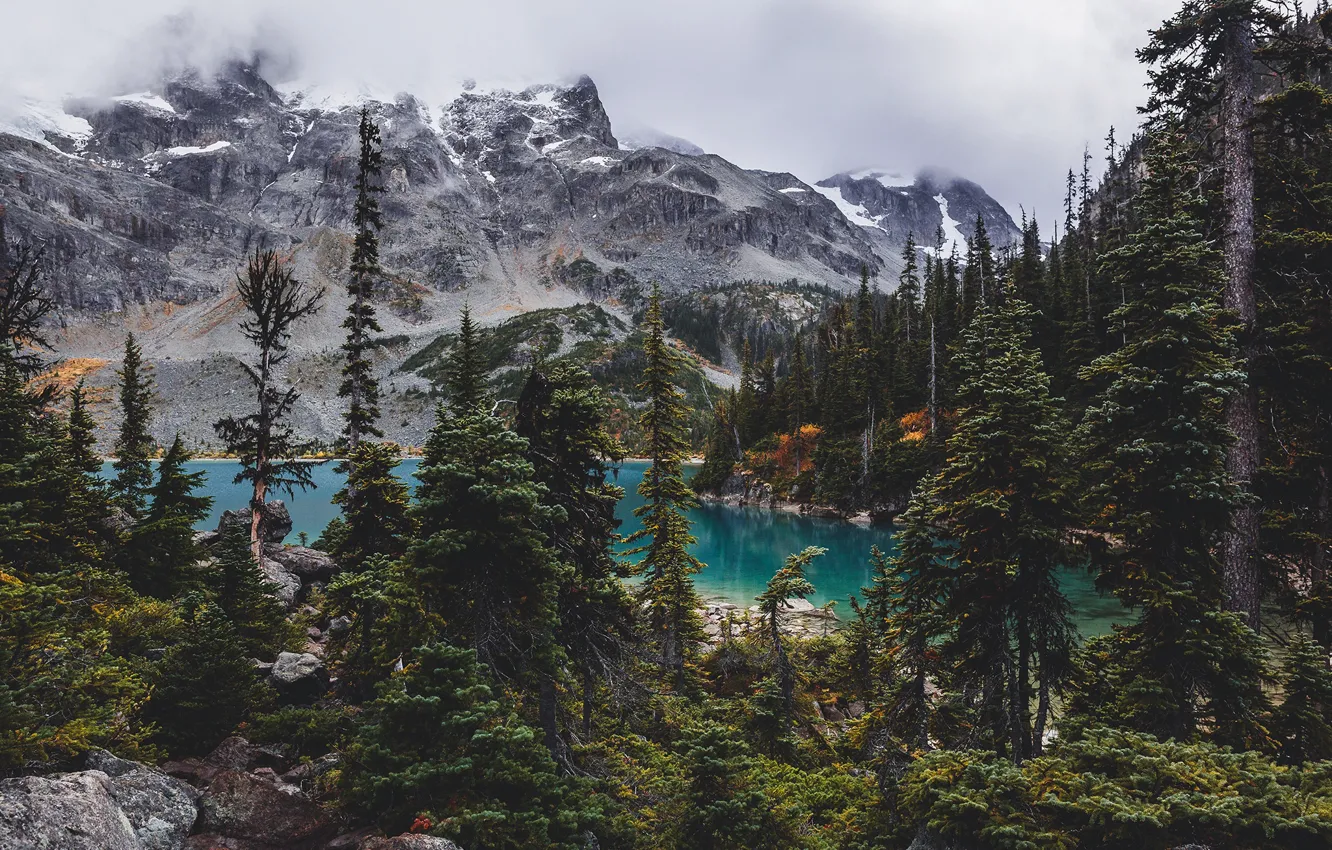 Фото обои небо, деревья, горы, природа, озеро, скалы, Canada, British Columbia