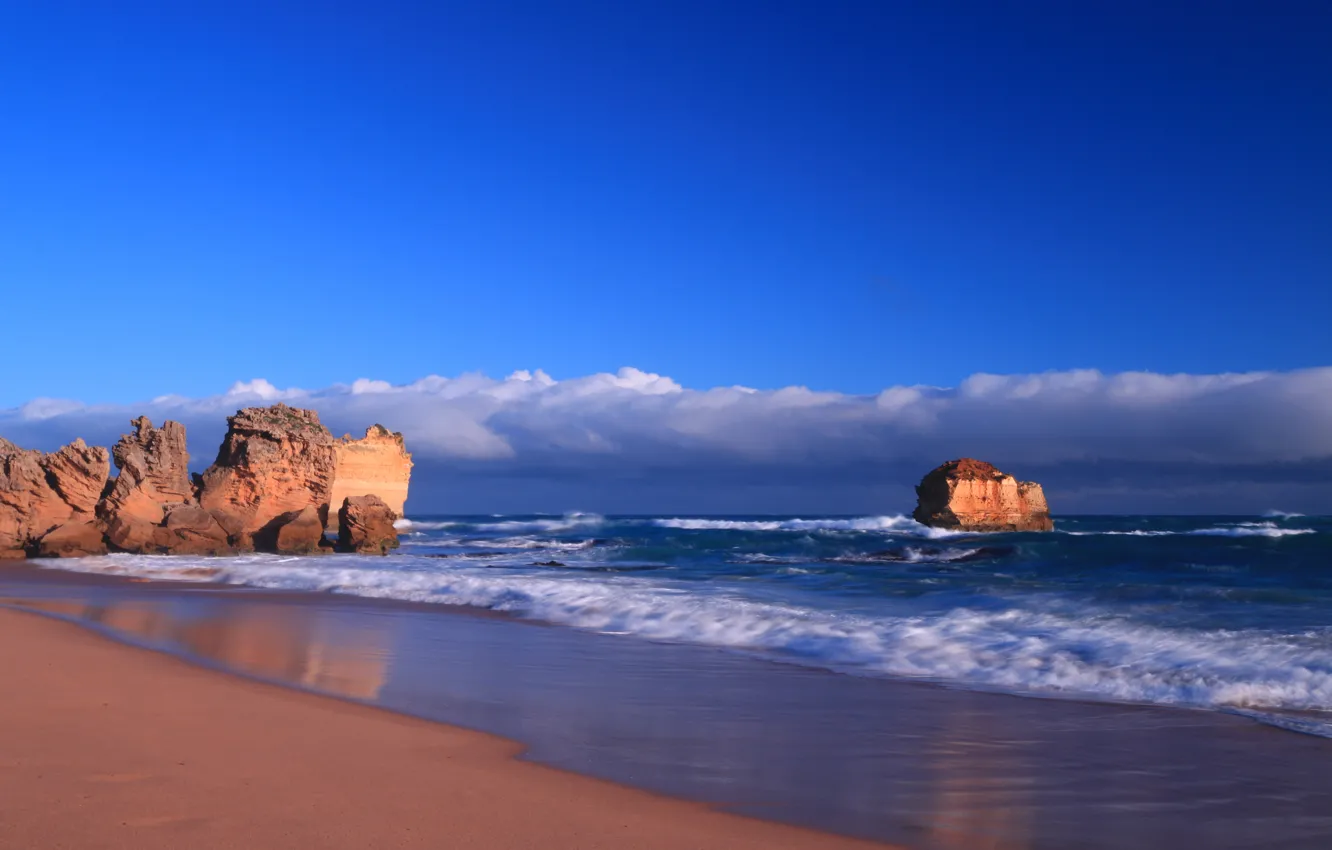 Фото обои море, облака, скалы, берег, Виктория, Австралия