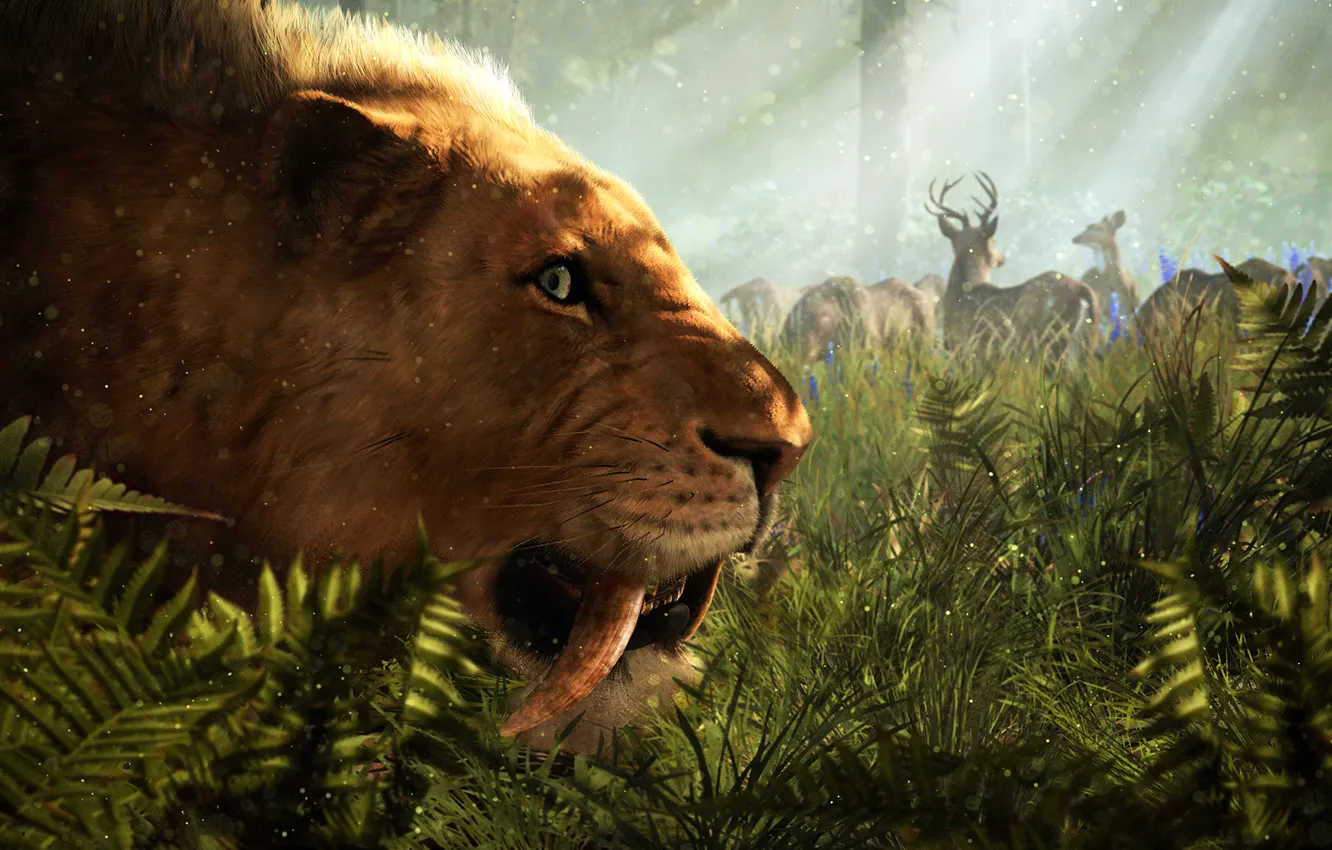 Фото обои Трава, Far Cry, Ubisoft, Primal, Саблезубый тигр