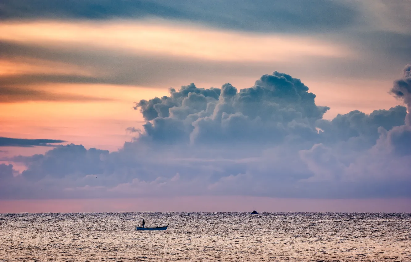 Фото обои twilight, sea, ocean, sunset, seascape, clouds, dusk, horizon
