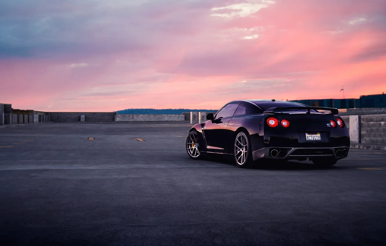Фото обои GTR, Nissan, Car, Wall, Black, Sunset, Tuning, R35