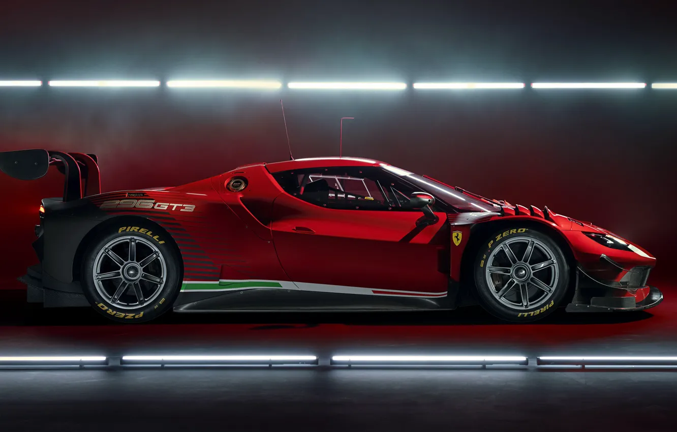 Фото обои Ferrari, вид сбоку, 2022, Ferrari 296 GT3, 296 GT3