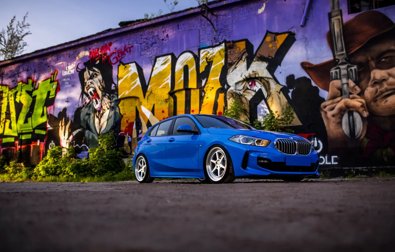 Фото обои BMW, Blue, Front, Side, 1 Series, BMW 1 Series, JR Wheels