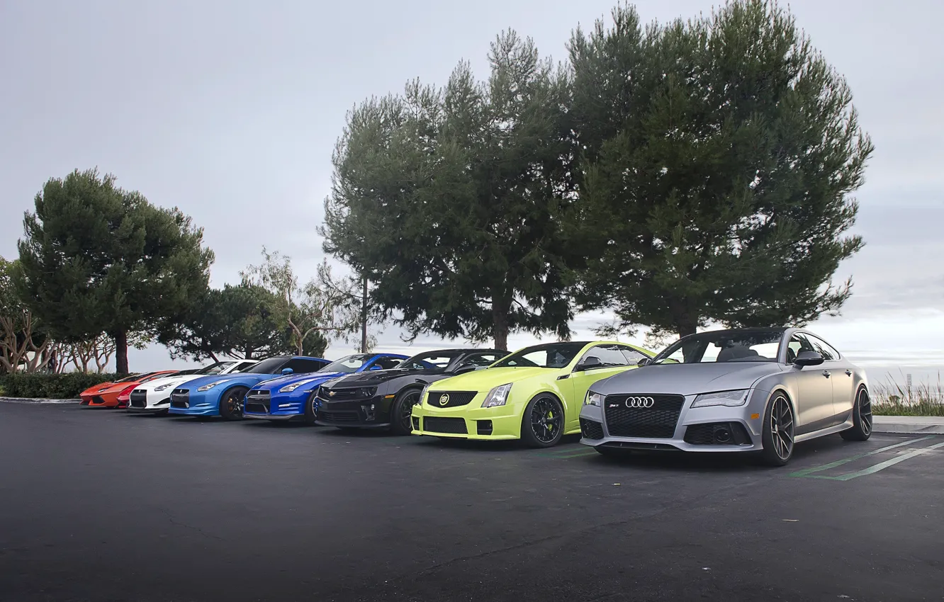 Фото обои Audi, Cadillac, Lamborghini, Chevrolet, GTR, Camaro, Nissan, Gallardo
