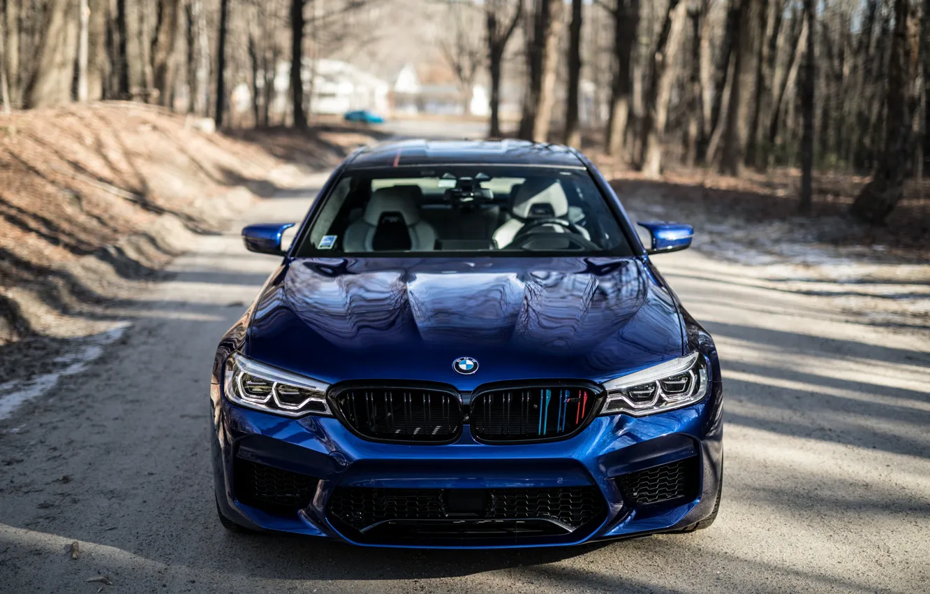 Фото обои BMW, Blue, Forest, Sight, F90, Adaptive LED