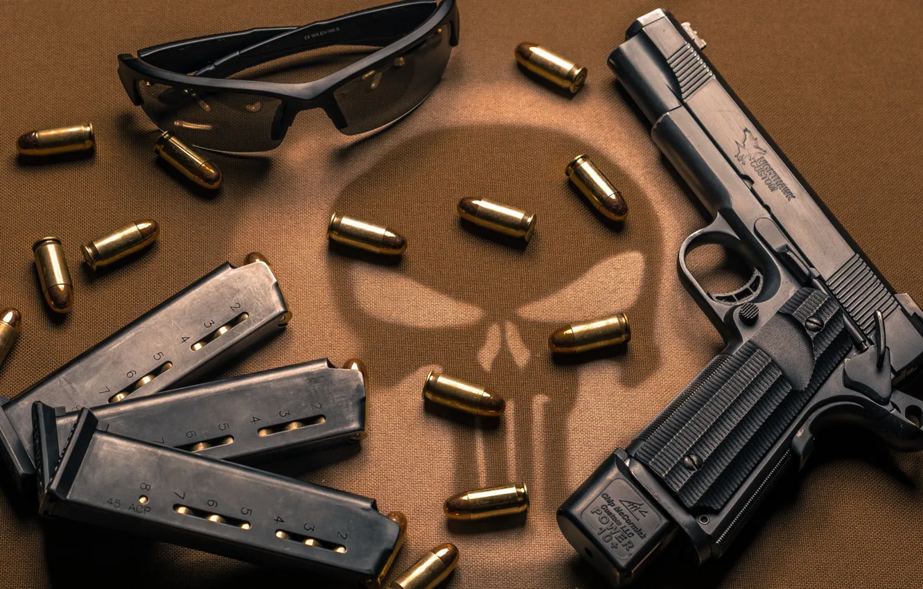 Фото обои пистолет, оружие, Очки, gun, weapon, кастом, custom, M1911