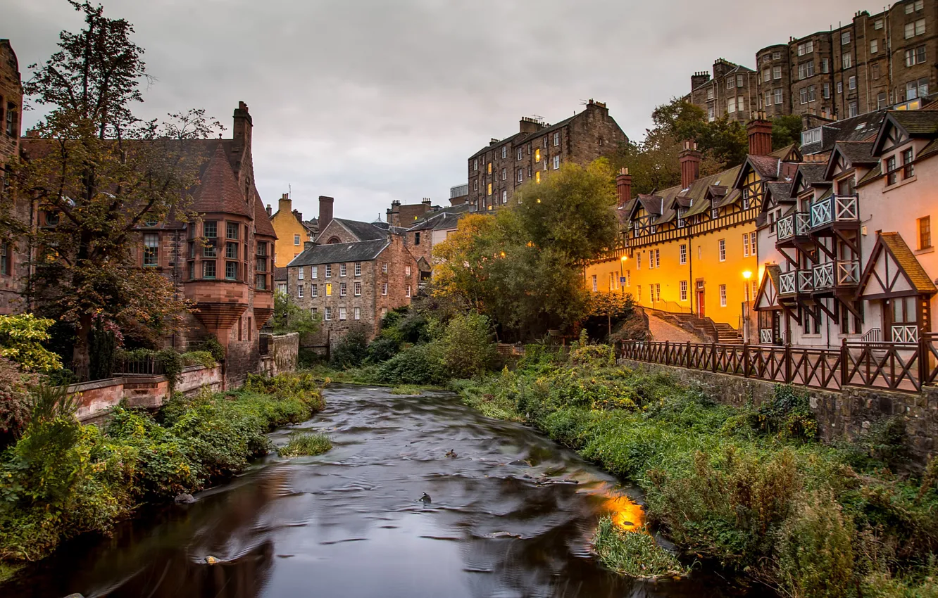 Фото обои река, дома, Шотландия, Dean Village