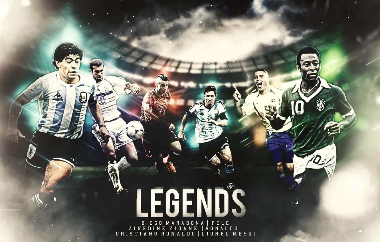 Фото обои wallpaper, sport, Cristiano Ronaldo, football, Lionel Messi, legends, Ronaldo, Zinedine Zidane