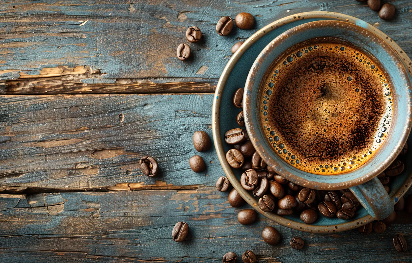 Фото обои зерна, wood, cup, beans, coffee, cozy, чашка кофе