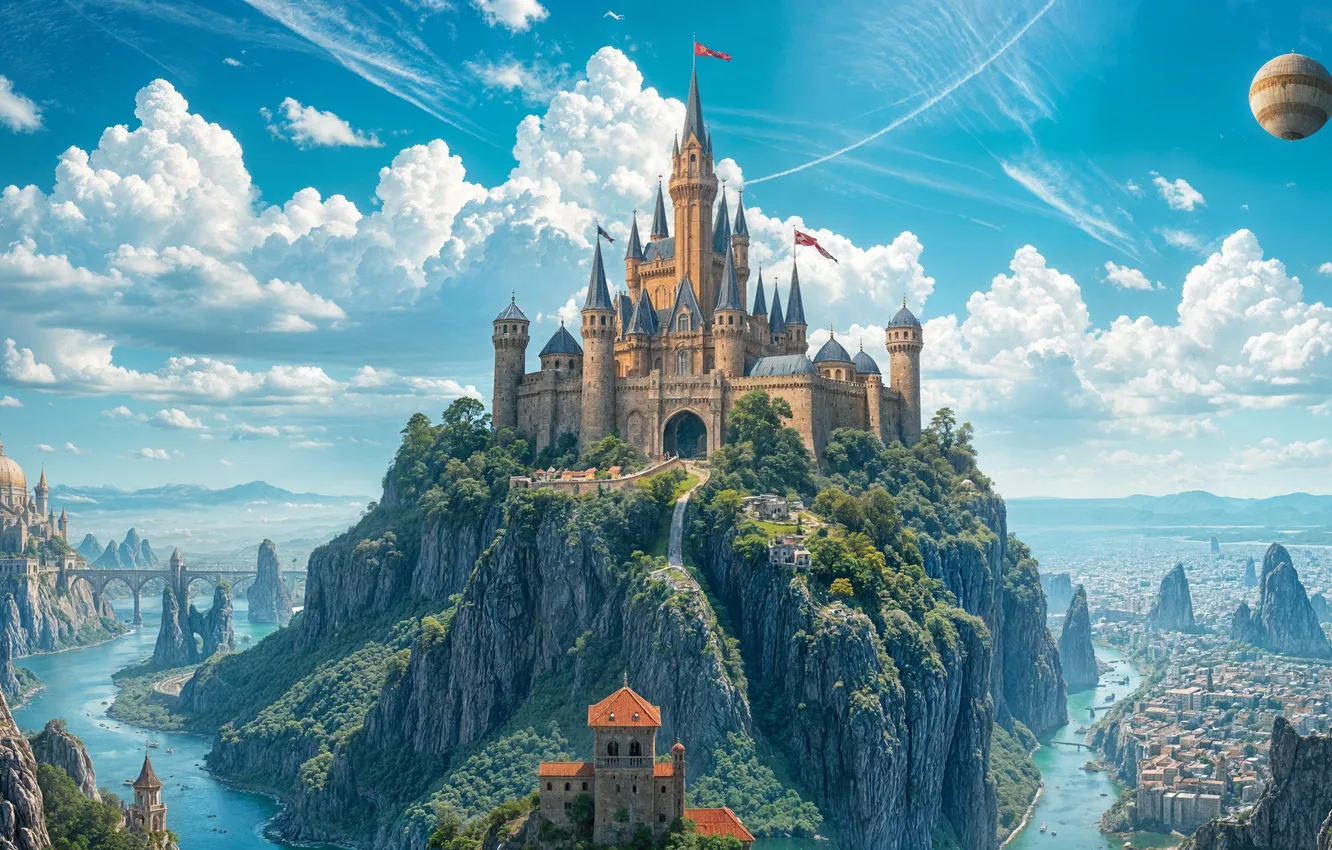 Фото обои fantasy, landscape, castle, AI art