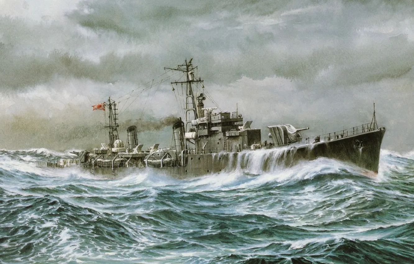 Фото обои корабль, арт, флот, военный, японский, эсминец, WW2, destroyer