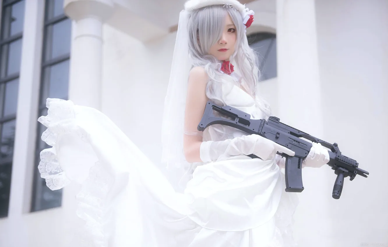 Фото обои Gun, Asian, Model, pretty, Woman, Japanese, Outdoor, Cosplay