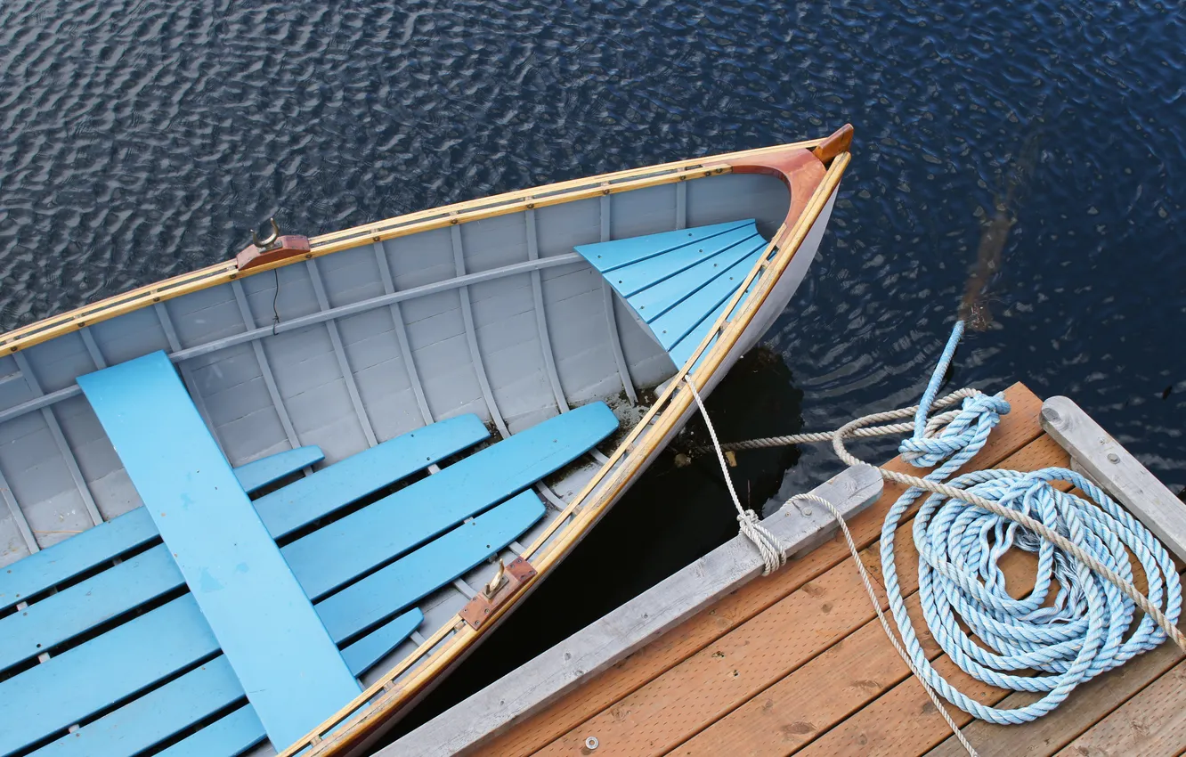 Фото обои вода, лодка, веревка