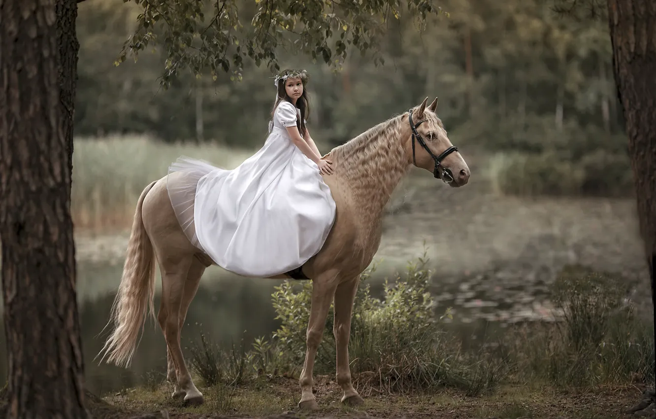 Фото обои природа, конь, девочка