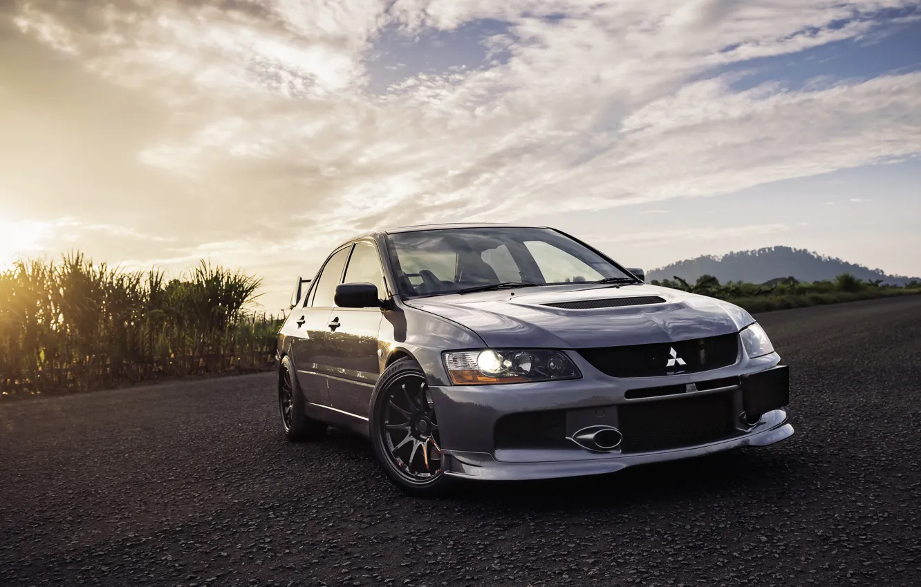 Фото обои Sunset, Grey, Lancer Evolution IX