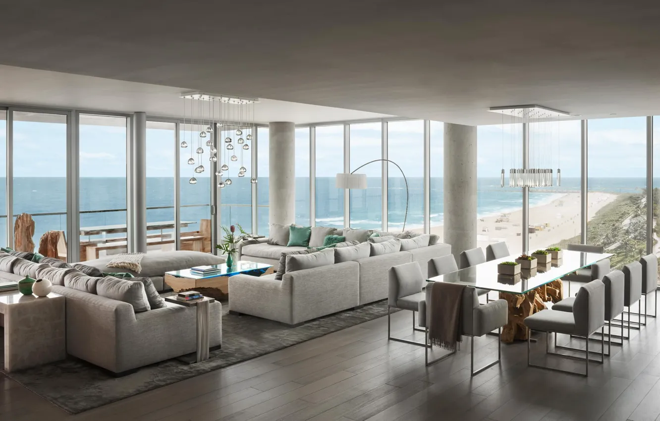 Фото обои интерьер, гостиная, столовая, Florida, Ocean Penthouse, South Miami Beach