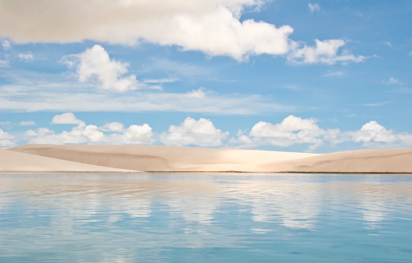 Фото обои вода, облака, дюны, Бразилия, Sands, Brasil, Lake, Dunes