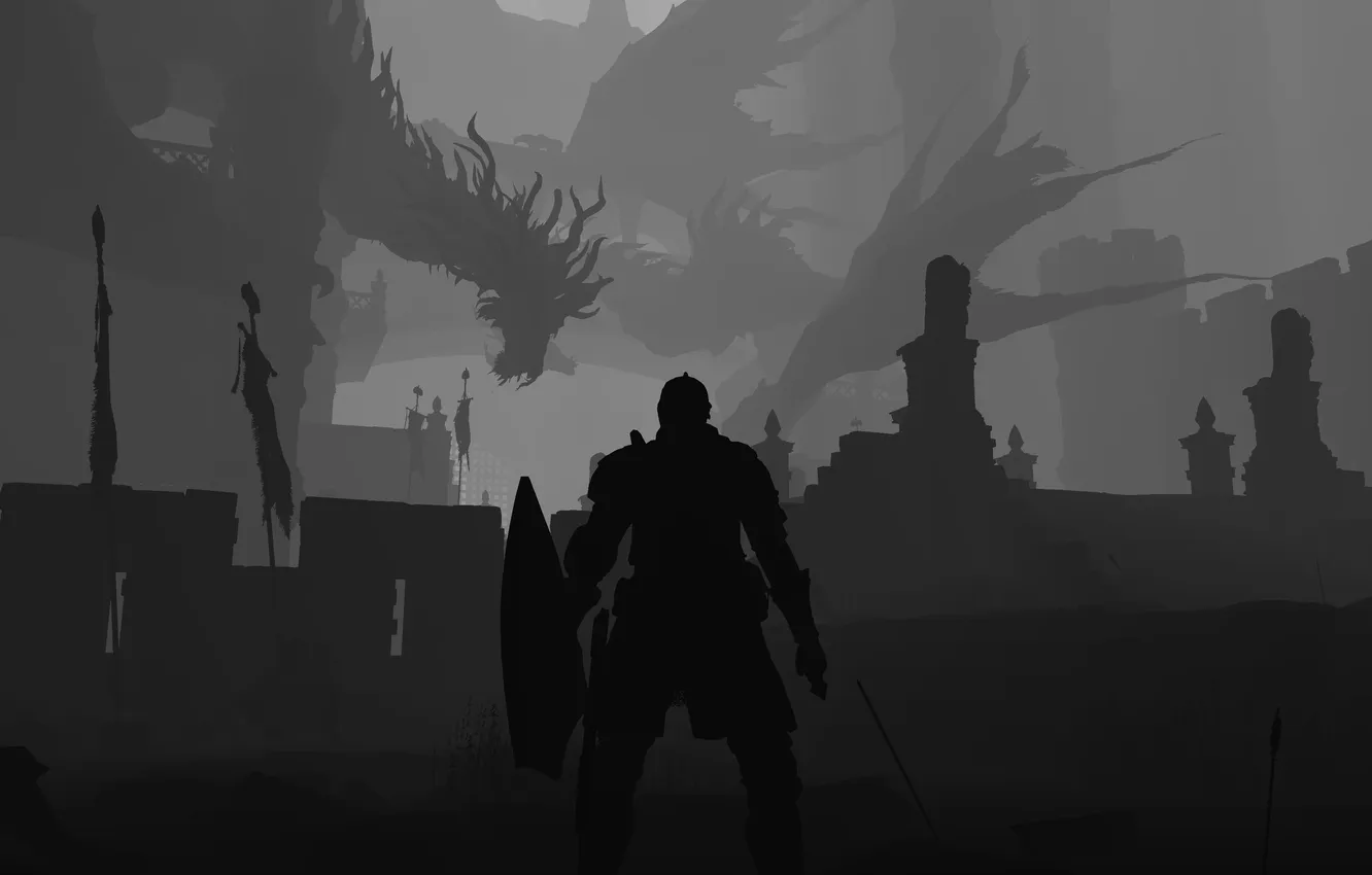 Фото обои дракон, минимализм, skyrim, скайрим