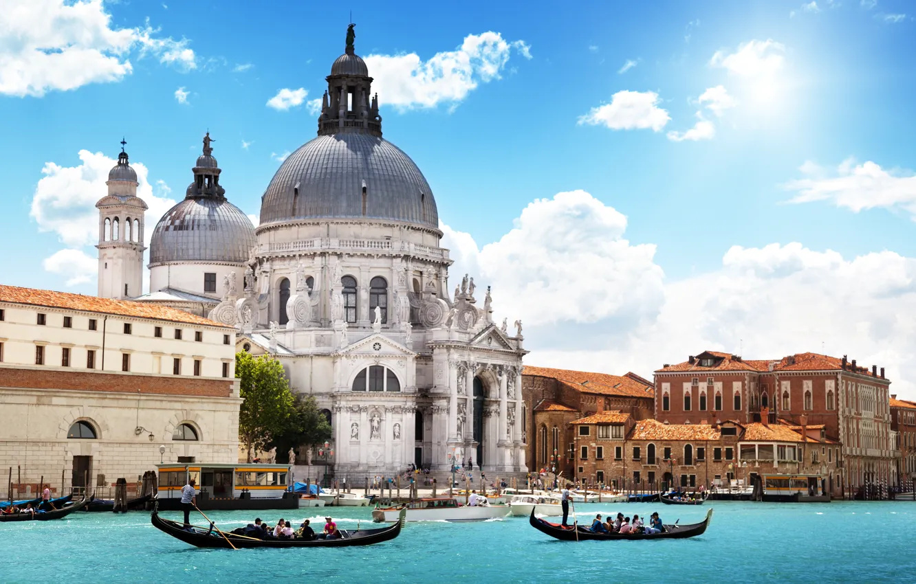 Фото обои море, небо, облака, город, люди, Италия, Венеция, собор