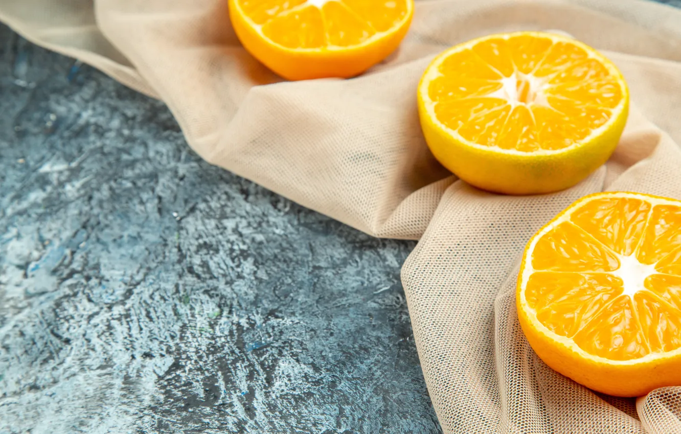 Фото обои стол, апельсины, ткань