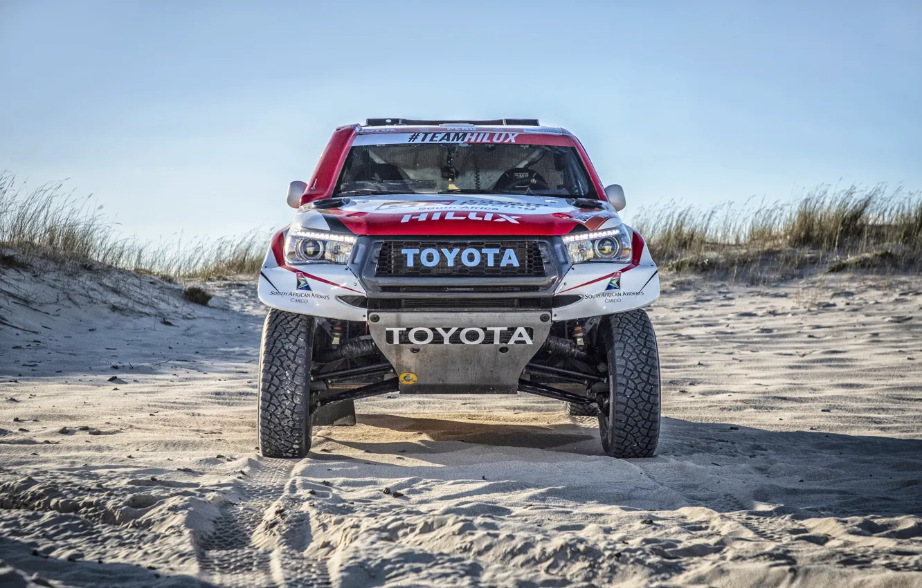 Фото обои Песок, Авто, Спорт, Машина, Toyota, Hilux, 302, Rally