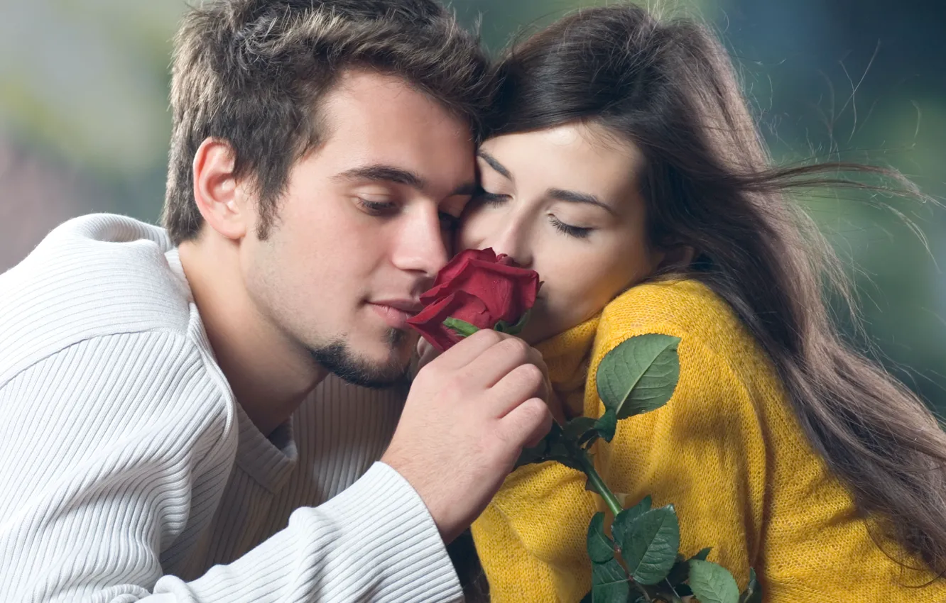 Фото обои девушка, романтика, нежность, роза, Love, парень, отношения, красная