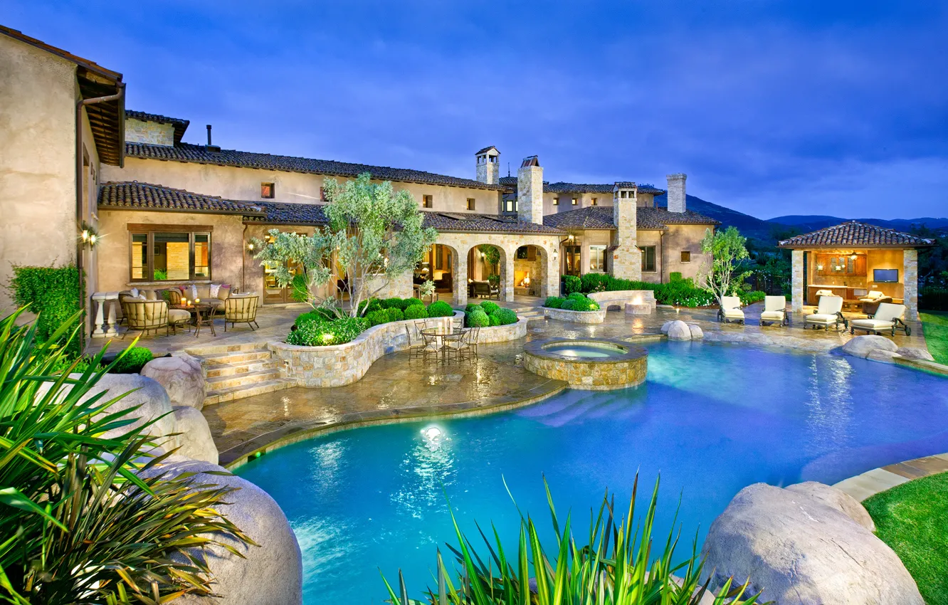 Фото обои бассейн, архитектура, Santa Fe, ранчо, rancho, Нью Мексико, роскошная вилла