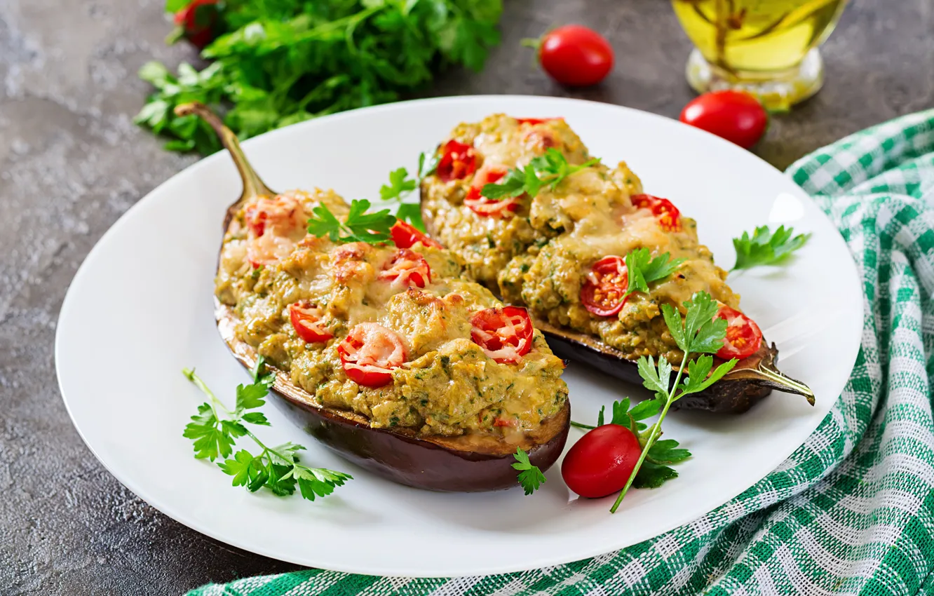 Фото обои еда, курица, сыр, баклажаны, мясо, помидоры, Timolina