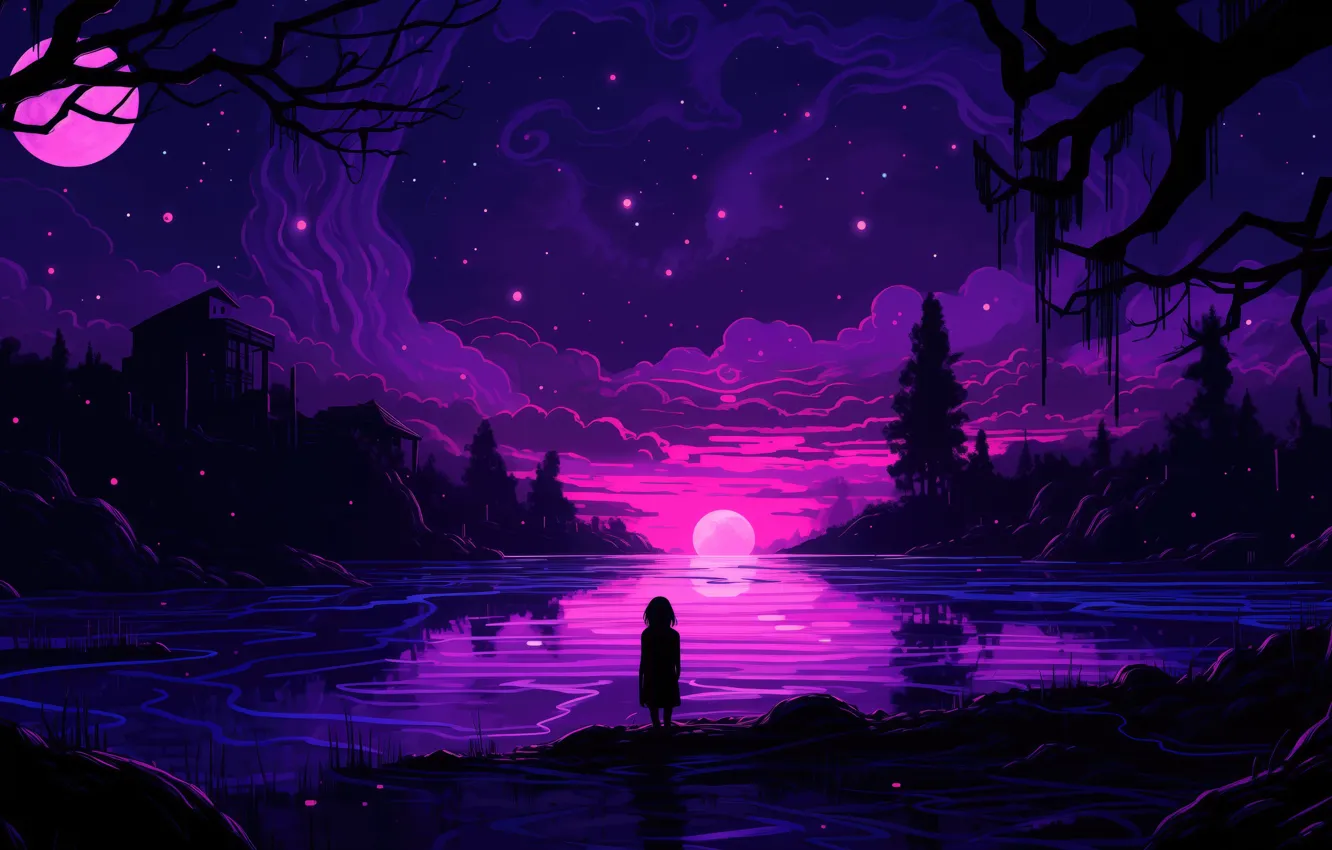 Фото обои ночь, тьма, розовый, компьютерная игра, видео игры, Valve Corporation, Alone In The Dark, одинокая фигура