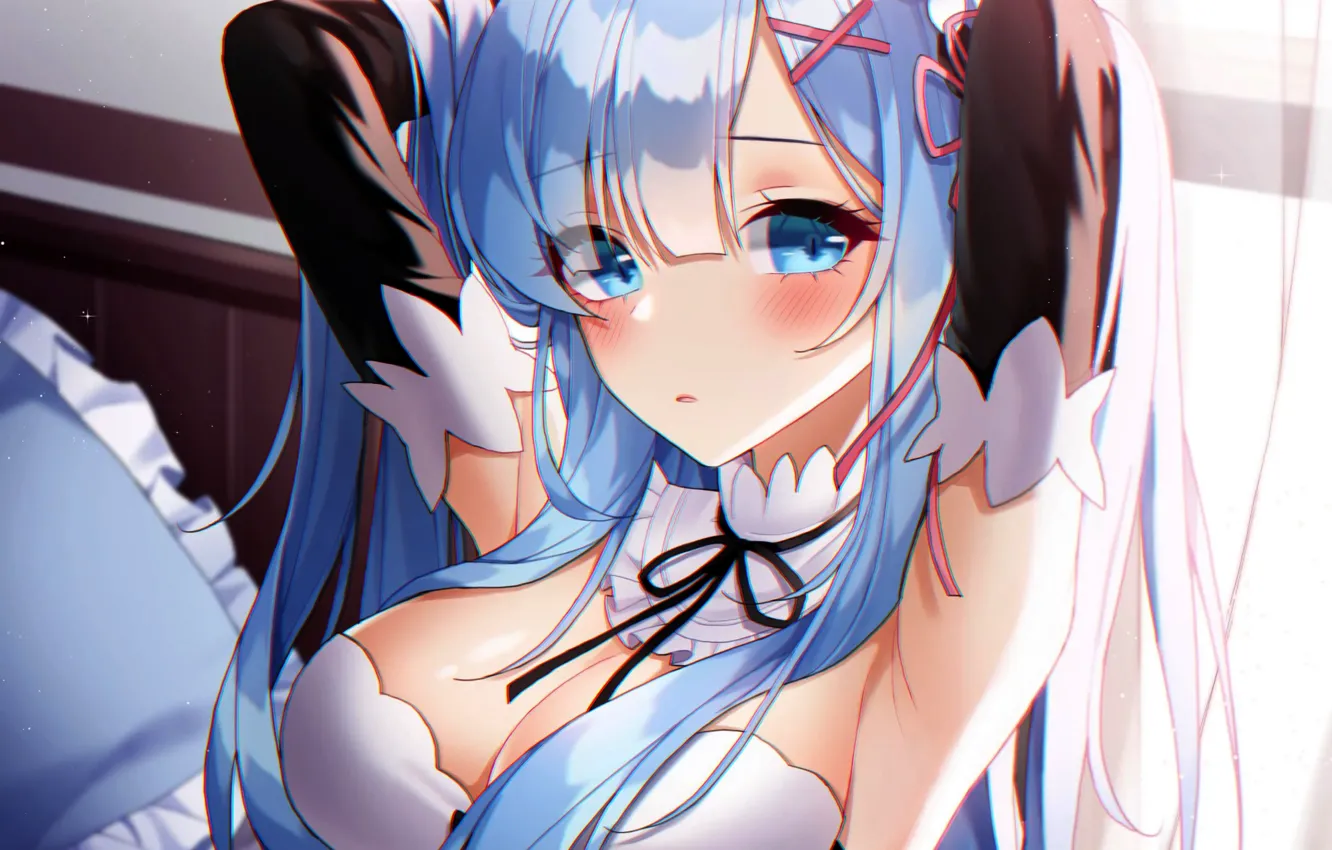 Фото обои girl, sexy, lingerie, bra, cleavage, long hair, boobs, anime