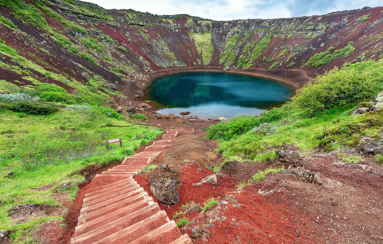 Фото обои iceland, volcano, golden circle, kerid crater lake