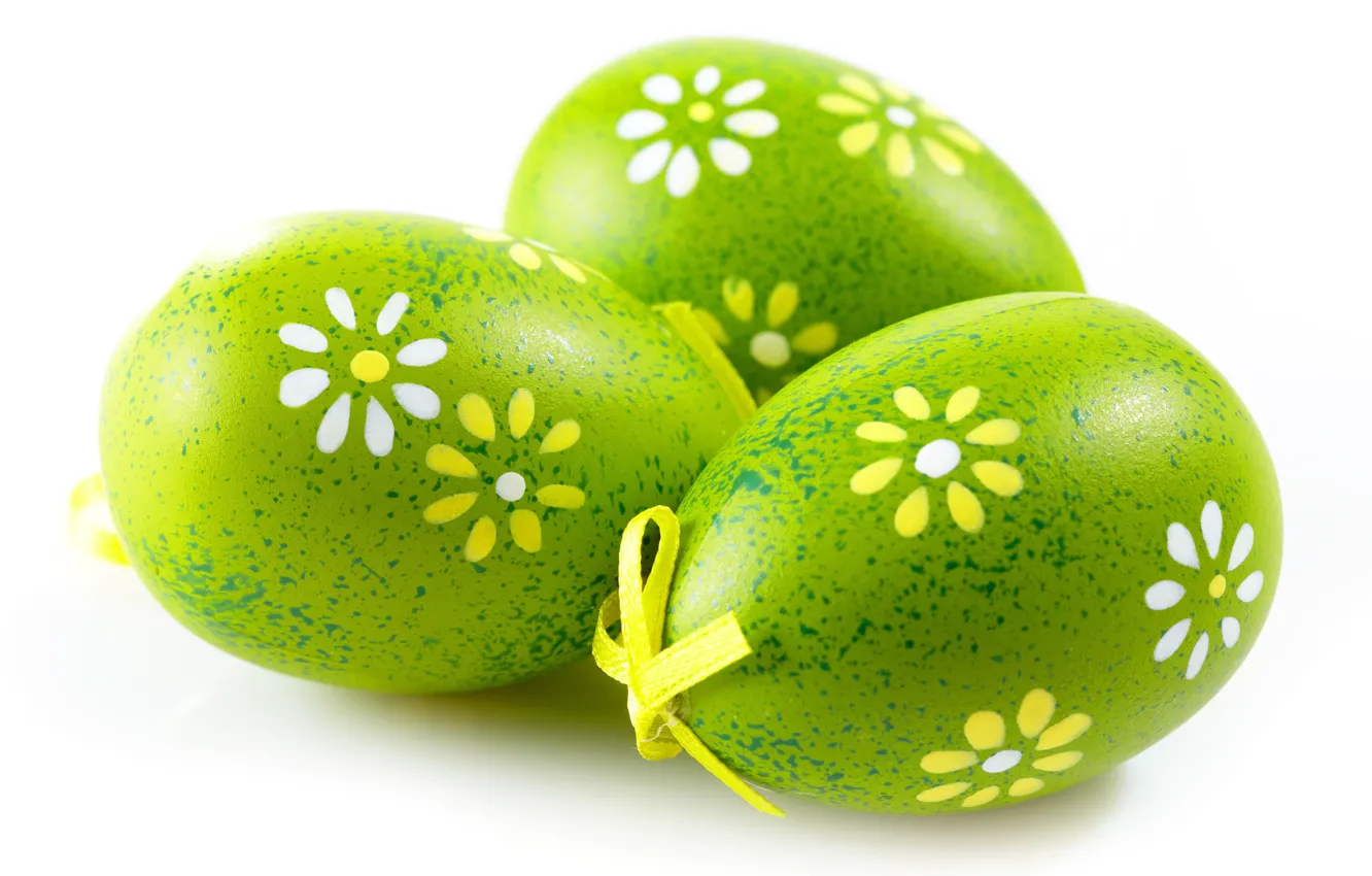 Фото обои макро, яйца, colorful, зеленые, Пасха, holidays, бант, background