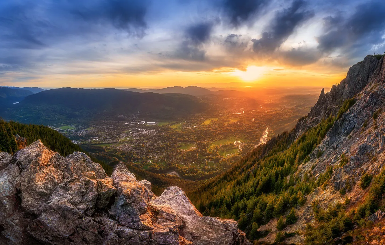 Фото обои sunset, Seattle, Mount Si Splendor, Snoqualmie River