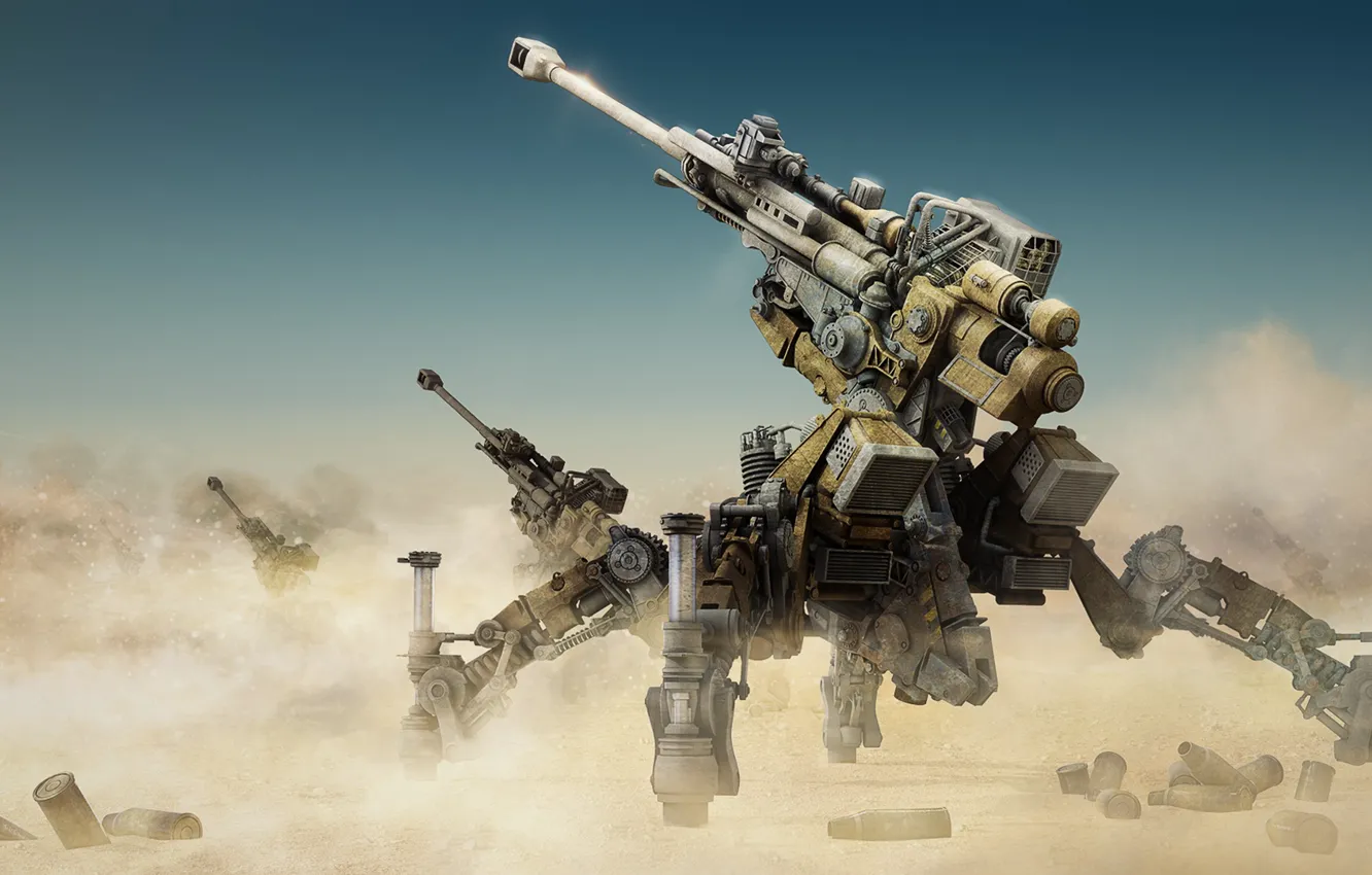 Фото обои песок, оружие, пушка, артиллерия, песчаная буря