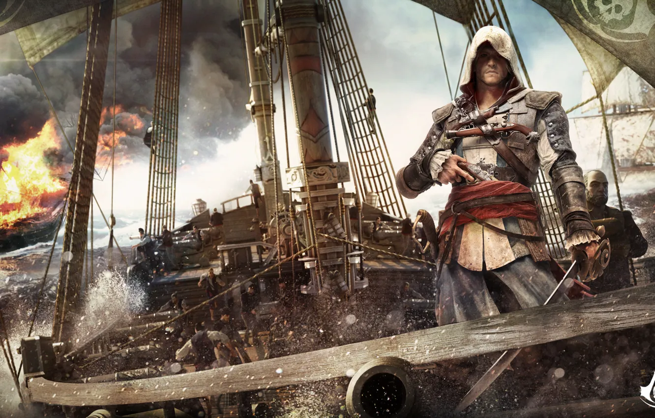 Фото обои океан, корабль, пират, ассасин, Assassin's Creed 4 - Black Flag