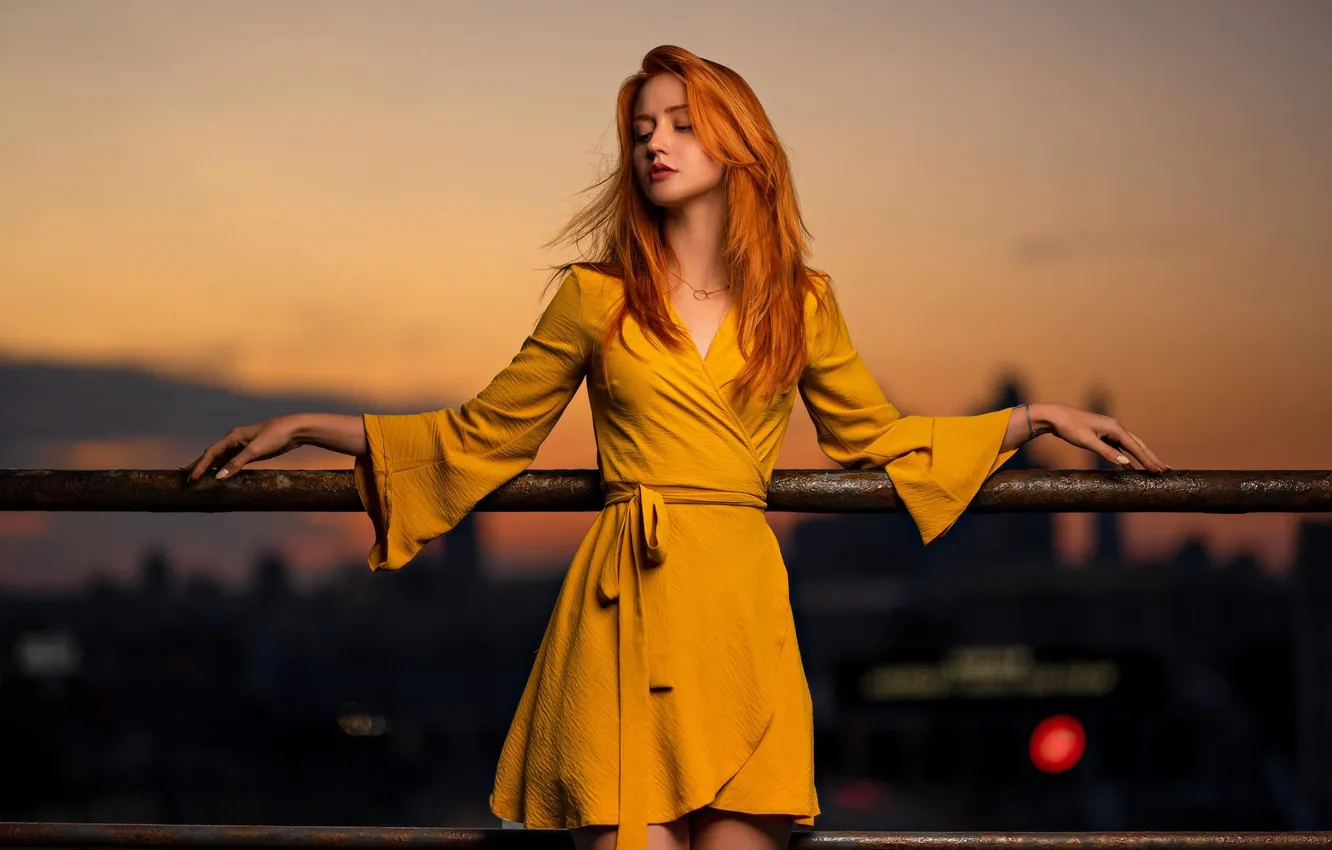 Фото обои girl, dress, beautiful, model, redhead
