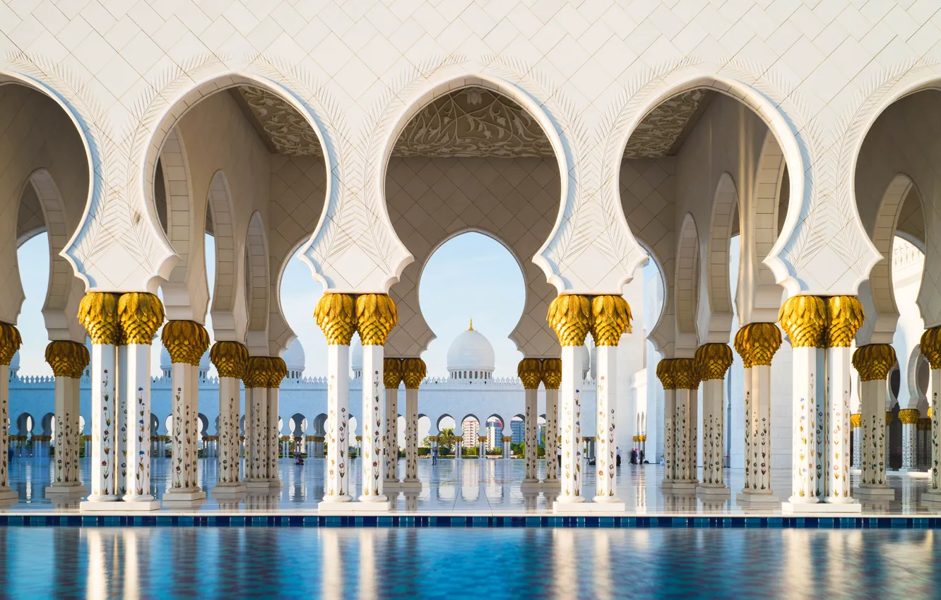 Фото обои бассейн, колонны, восток, мечеть